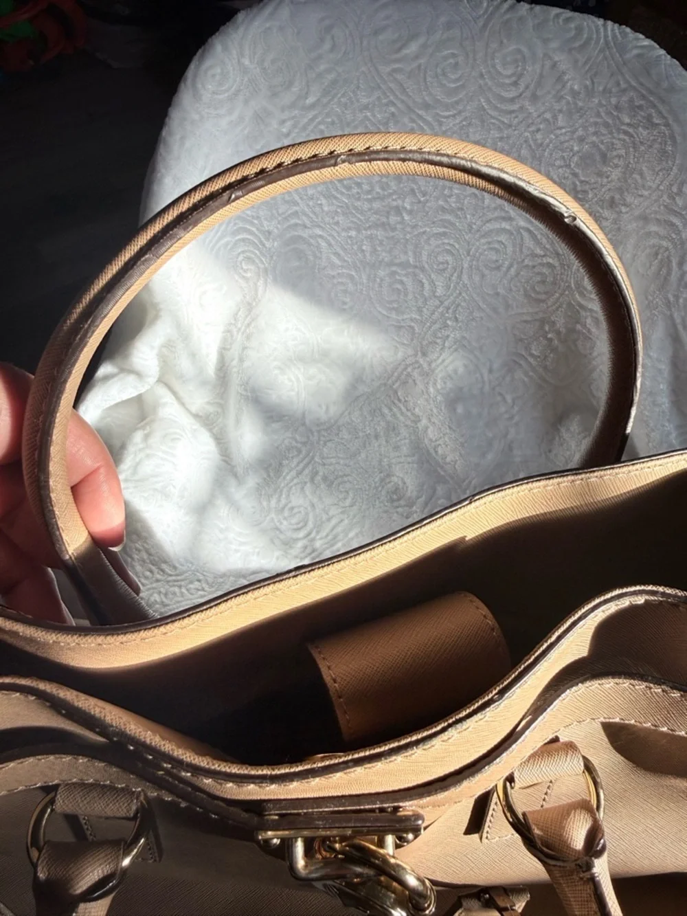 Michael Kors Blush Pink Hamilton Tote Bag Gold Lock Key Saffiano Leather
